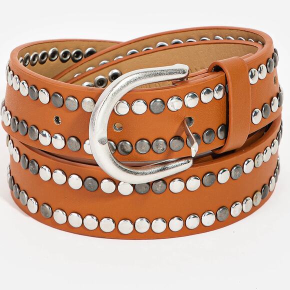 Collections by Fame Accessories Accessories - Vegan Leather Studded Belt Brown